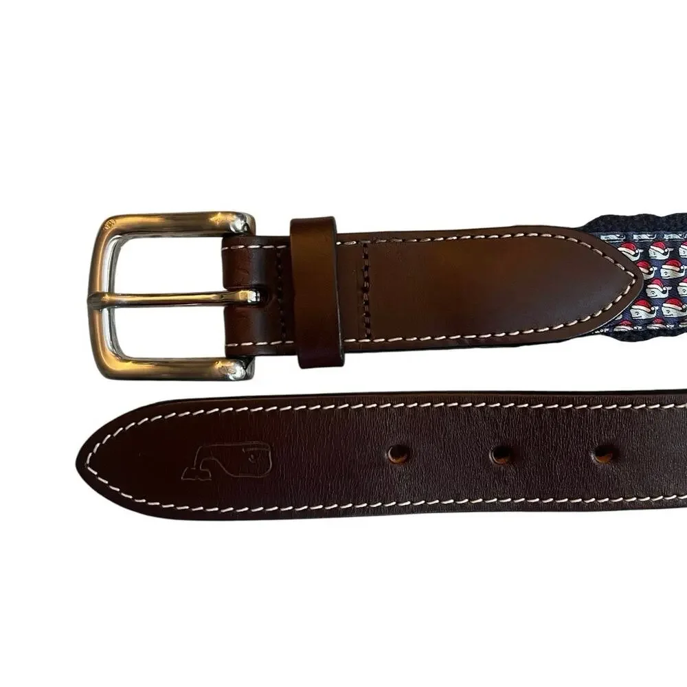 Vineyard Vines Boys Whale Belt, Santa Hat Holiday Print, Leather & Canvas